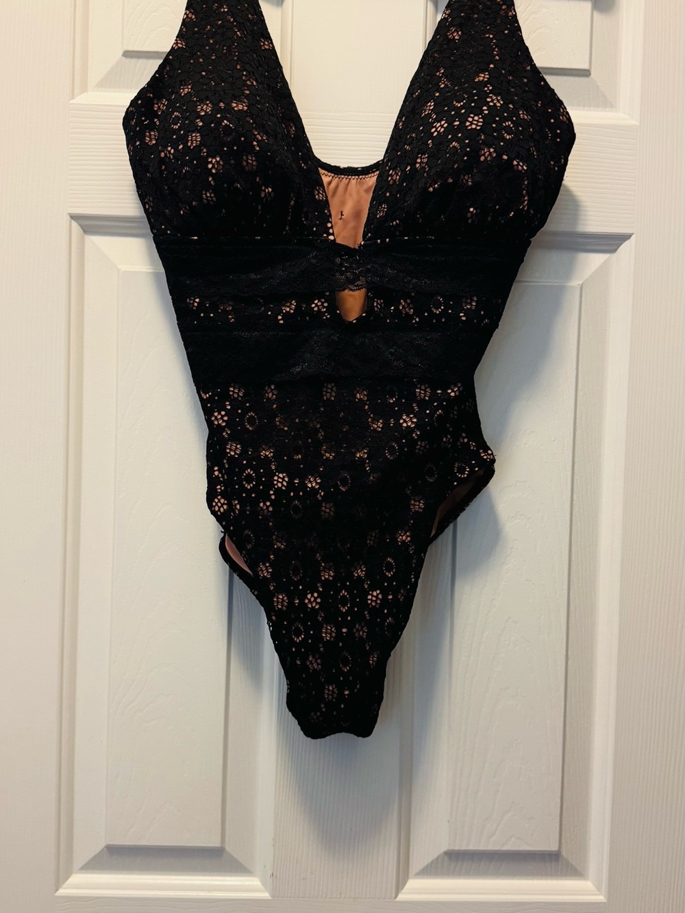 Swimsuits For All Black Lace One-Piece with Nude Lining